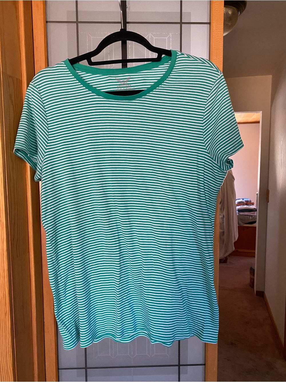 Faded Glory Teal and White Striped Short Sleeve Tee